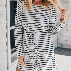 Ribbed Black & White Striped Longsleeve Romper
